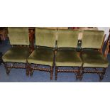 Set of four Victorian Gothic revival oak dining chairs