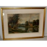 Victorian Framed watercolour, Stratton upon Avon, S.Shepherd, 37 x 61 cm