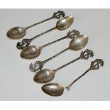 Set of 6 Sterling silver Tea spoons, Birmingham 1938, 1 damaged, 75 grams