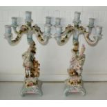 Pair of Impressive Dresden? 4 Branch candle bra’s finely decorated with flowers, 46cm