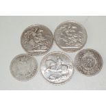 Selection of silver coins including 2 Victorian crowns