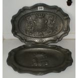 Pair of 18th century French armorial pewter salvers, one with Paris coat of arms