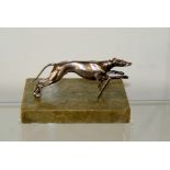 Rare Solid Silver Racing Greyhound in flight over a hurdle on marbleised base
