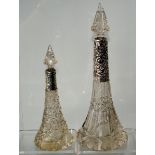 2 Cut glass Edwardian silver topped Perfume bottles, circa 1905