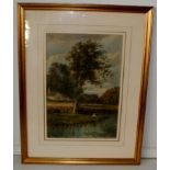 Victorian Framed watercolour, Arundel with castle, signed SS 'S.Shepherd', 44 x 30cm