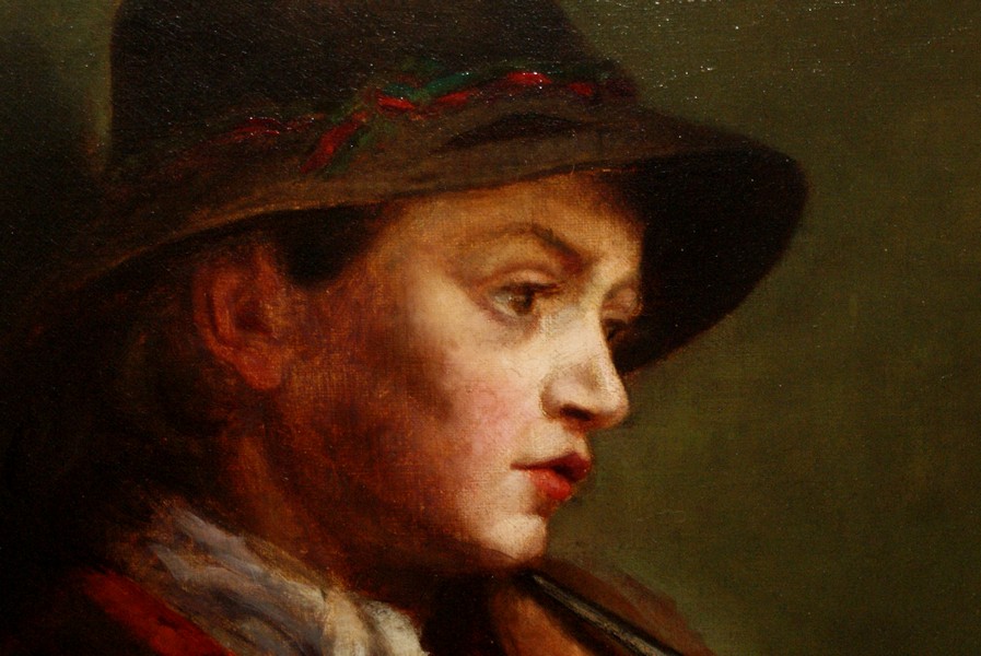 Impressive Italian 19th century Oil on canvas of young Boy playing the Violin, signed on Reverse - Image 3 of 10