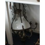 Large hanging ceiling light with glass shade, converted