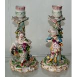 Pair of Finely decorated 19th century German Porcelain candlesticks poss. Dresden hand painted in