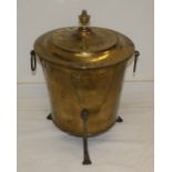 19th century Arts and crafts brass coal box with original liner, wrought iron handles