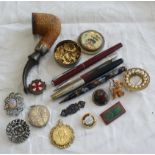 Selection of various item including silver brooches, silver pencil, H/P silver brooch, parker &