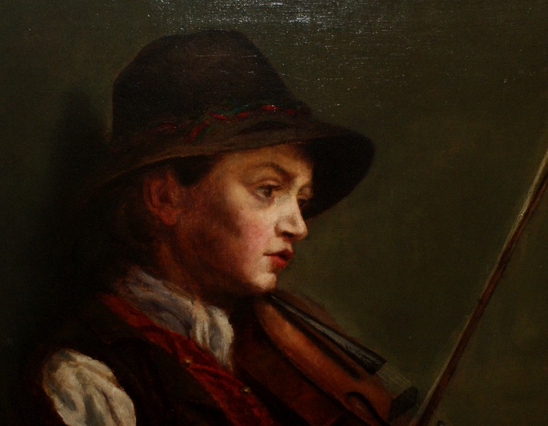 Impressive Italian 19th century Oil on canvas of young Boy playing the Violin, signed on Reverse - Image 2 of 10