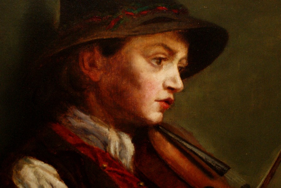 Impressive Italian 19th century Oil on canvas of young Boy playing the Violin, signed on Reverse - Image 4 of 10