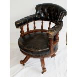 Early 20th century / late 19th leather captains office chair, very good quality