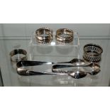 Selection of Sterling silver items including pair of Birmingham 1898 / 99 napkin rings, small pair
