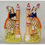Pair of 19th century Hand painted Staffordshire pottery flat back figures, depicting a pair of