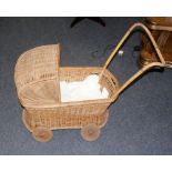 Wicker dolls pram