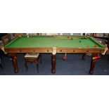 Antique 1/2 size snooker table with balls, recently re-felted