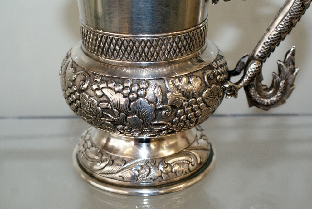 19th century Chinese Silver dragon handled tankard, Very well decorated with good quality carved - Image 5 of 14