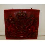 large wax wall plaque depicting coat of arms