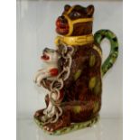 Hand painted Staffordshire pottery Bears Grease jug, 11.5 Inches High, Date unknown