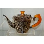 Art Deco Indian silver teapot with good decoration, inscribed to base from T.D.E.S Officers &