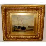 19th Century Gilt Framed Oil painting Boats on the Shore, Signed G R Gowans 'George Russel Gowans