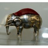 Hallmarked silver elephant pin cushion, marks rubbed, 4.6cm height, 34.82 Grams