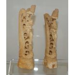 Pair of antique carved ivory / bone tusks