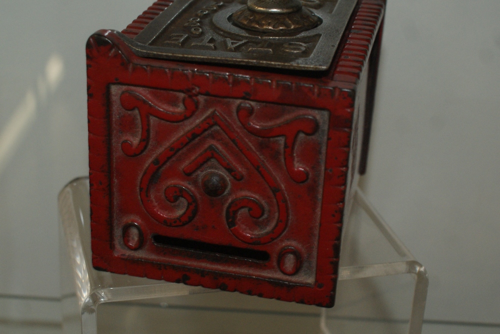 Rare American 19th century Money box in the form of a safe, original paint work, full working order, - Image 6 of 7
