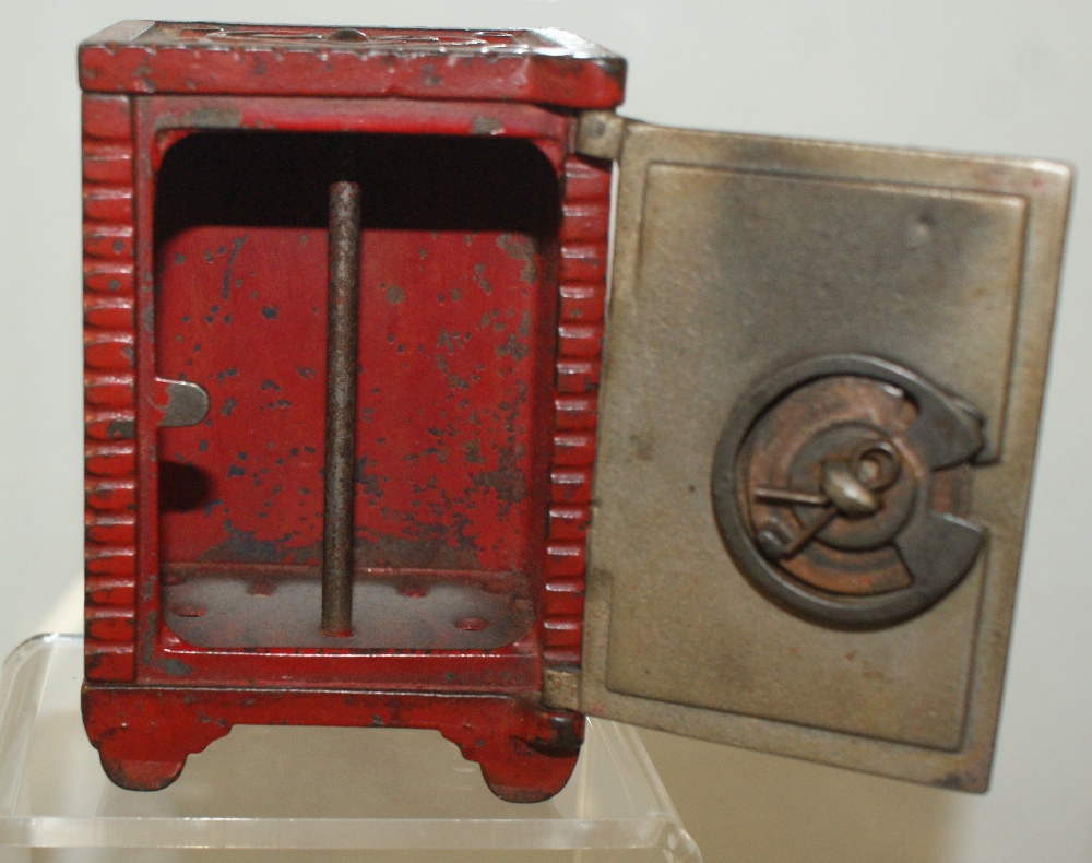Rare American 19th century Money box in the form of a safe, original paint work, full working order, - Image 5 of 7