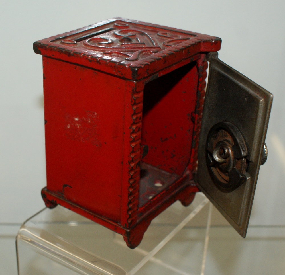 Rare American 19th century Money box in the form of a safe, original paint work, full working order, - Image 3 of 7