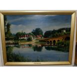 Oil on canvas by J.T.Banks, signed and dated 1918, view of sonning Berkshire