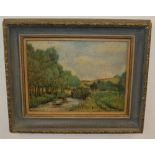 20th century Oil painting in blue framed, signed lower right