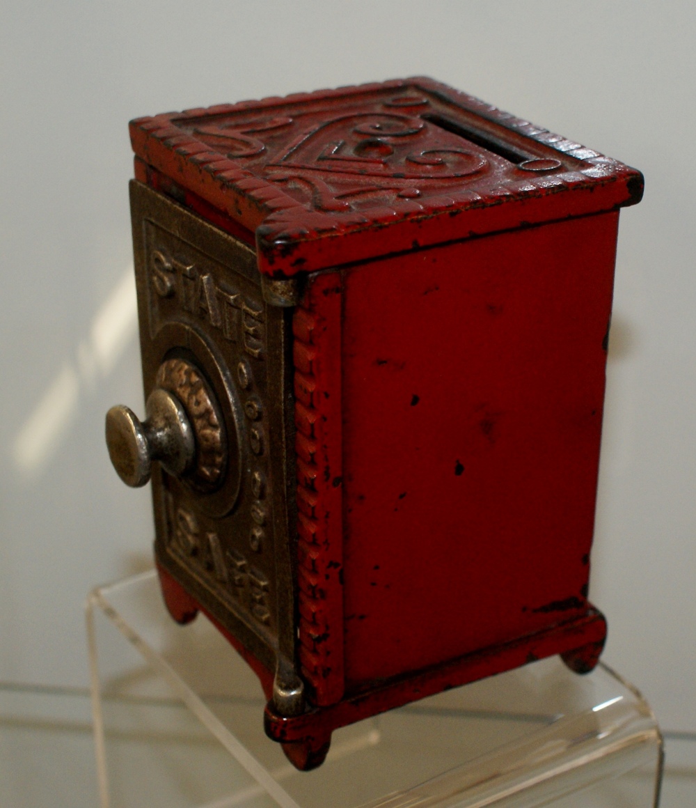 Rare American 19th century Money box in the form of a safe, original paint work, full working order, - Image 2 of 7