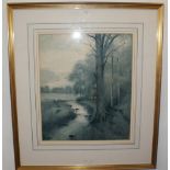 Thomas Bunting (1851 - 1928) Signed watercolour woodland stream 37 x 32cm