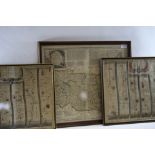 EMAN BOWEN, AN 18TH CENTURY COLOURED MAP OF SUFFOLK, 16 ins x 19 1/2 ins and two coloured STRIP MAPS