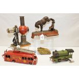 AN EARLY 20TH CENTURY FRENCH TINPLATE RED PAINTED FIRE ENGINE , with clockwork motor & elevating