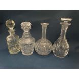 Decanters: 2 squared matching lead crystal decanters with star cut decoration approx. 10" high