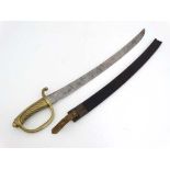 Militaria : An early to mid 19thC French Naval boarding cutlass , 23 1/2" broad flat blade with 6"