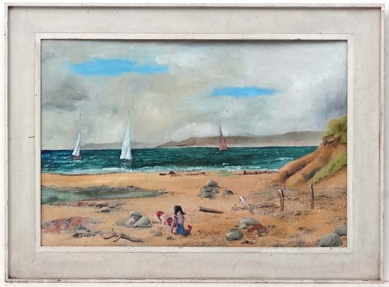 Mid XX English School
Oil on board
Seascape showing yachts and children on the beach
22 x 32"
Has