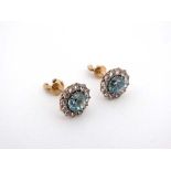 A pair of gilt metal stud earrings set with central topaz bordered by white stones  CONDITION: