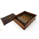 Chess : A wooden boxed travelling chess set with turned brass and aluminium chess pieces and