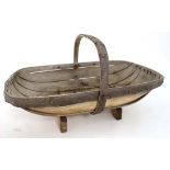 An old wooden garden Sussex trug 20" long . ( Labelled under ' Smiths Sussex Trug ...)  CONDITION: