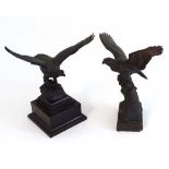 A  C1900. finely carved oak pair of eagles with open wings on naturalistic bases. Each signed A.J.