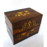 Decanter Box : a19 th C Rosewood Decanter Box with stringing and satinwood inlay of pheasants and
