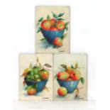 J Howard XX
Oil on board x 3
Bowls of fruit
Signed lower right
Each 7 x 5"
 CONDITION: Please Note -