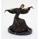 After Josef  Lorenzl  (1892-1950),  Dark brown patinated bronze sculpture of an exotic dancer