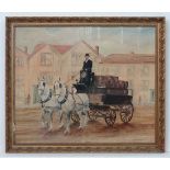 M Welander Early -mid XX Folk Art 
Oil on canvas board
A pair of grey heavy horses and a Whitbread