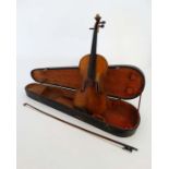 Musical Instruments : A cased late Victorian violin & bow , the maple body having prominent