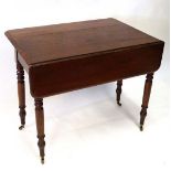 A 19thC mahogany Pembroke table with turned legs and drawer to one end 34 1/2" long  CONDITION: